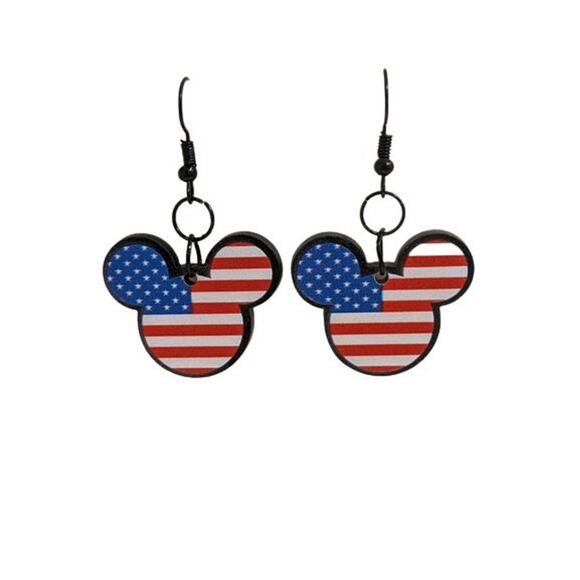 3/$20 mouse dangle earrings patriotic usa flag 4th july independence day - Picture 1 of 5